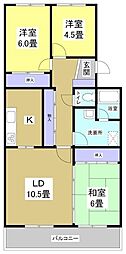 明開ハイツB 3LDKの間取図画像