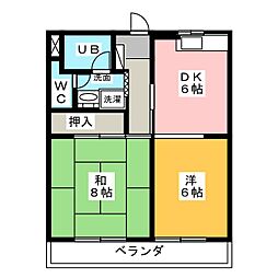 メインライト 2DKの間取図画像