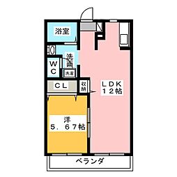 サザンウイングF 1LDKの間取図画像