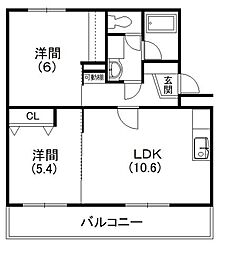 メディオ初生弐番館 2LDKの間取図画像