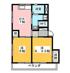 ミリオンハイツ 2DKの間取図画像