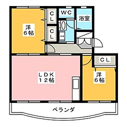 グリーンハイツ萩丘A 2LDKの間取図画像