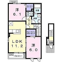 レガリア北斗 2LDKの間取図画像