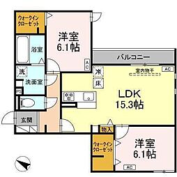 ソレイユ 3階2LDKの間取り