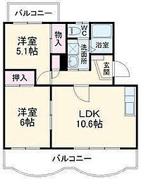 サン・クレール 2LDKの間取図画像