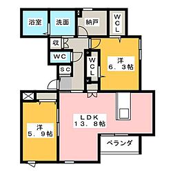 ResidenceHARU 2LDKの間取図画像