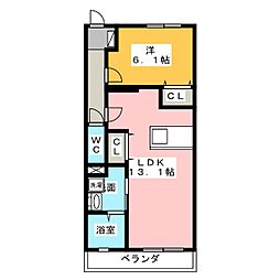 グランディール原島 1LDKの間取図画像