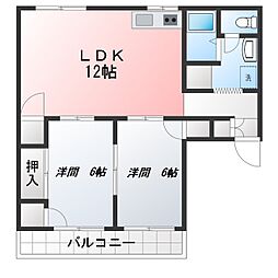 セジュール三輪A 2LDKの間取図画像