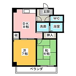 サニーリバーサイド 2DKの間取図画像