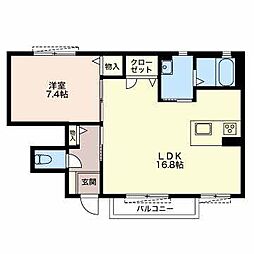 クレセントブルーA 1LDKの間取図画像