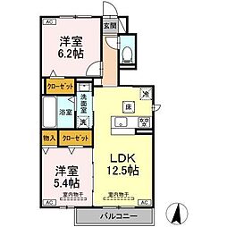 コーポ柳沢B 2LDKの間取図画像