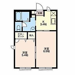 クローバーB 2Kの間取図画像