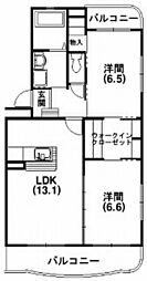 メテオール 2LDKの間取図画像