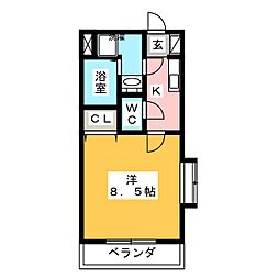 ベルクユー 1Kの間取図画像