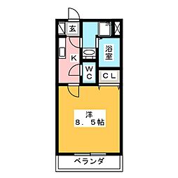 ベルクユー 1Kの間取図画像
