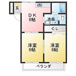 コンフォート香貫 2DKの間取図画像