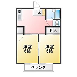 シティハイツやまみちB棟 2DKの間取図画像
