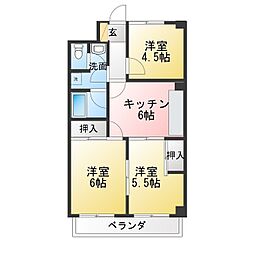 バイオレットハイツ土屋 3DKの間取図画像