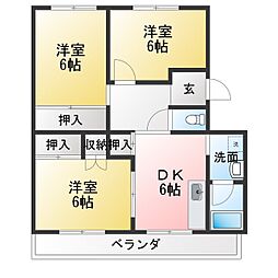 ウィスタリアコートB 3DKの間取図画像