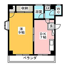 サンハイツ新沢田 1DKの間取図画像