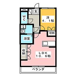 ヒールコート沢田 1LDKの間取図画像