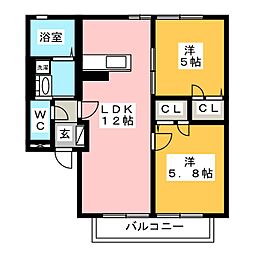 フェリアード 2LDKの間取図画像