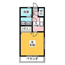 カルムメゾンS 1Kの間取図画像