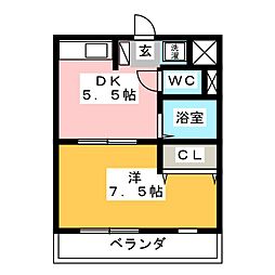 神部ハイツ2 1DKの間取図画像