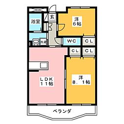 エルカーサヌマヅ 2LDKの間取図画像