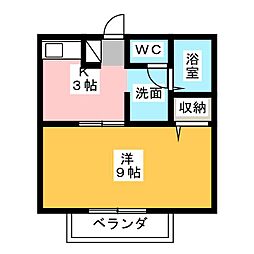 セジュール西添A 1Kの間取図画像