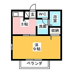 セジュール西添A 1Kの間取図画像