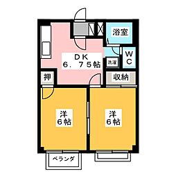 エルディム明日香 2DKの間取図画像