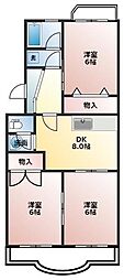 フェイヴァリト西添 3DKの間取図画像