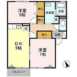 セジュール中丸 2DKの間取図画像