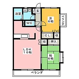 クレッセント江崎 2LDKの間取図画像