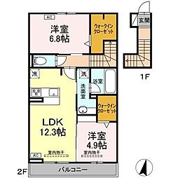 藤枝市高岡1丁目アパート 2LDKの間取図画像