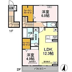 藤枝市高岡1丁目アパート 2LDKの間取図画像