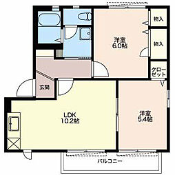 サンクレセール岡部 2LDKの間取図画像