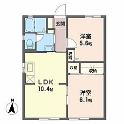 カーサ向谷B 2LDKの間取図画像