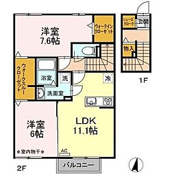 プレジールA 2LDKの間取図画像
