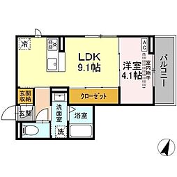藤枝市駅前3丁目アパート 1LDKの間取図画像