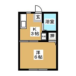 サンシティーミネダC 1Kの間取図画像