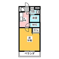 カウベル2 1Kの間取図画像