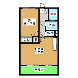 スプルース下俣 1LDKの間取図画像