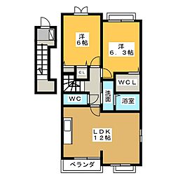 ヒーリングハート 2LDKの間取図画像