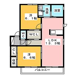 ヴェルチュ金山 2LDKの間取図画像