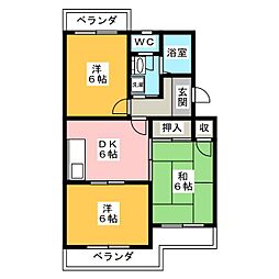 マンションサザン2 3DKの間取図画像