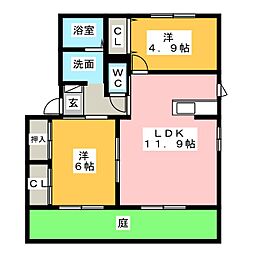 アムールB 2LDKの間取図画像