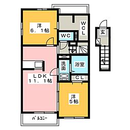 カレントM 2LDKの間取図画像