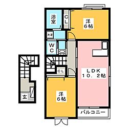 プロムナード・2・B 2LDKの間取図画像
